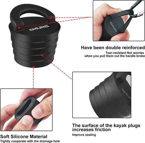 Miniatura 5 de Kit de tapones para kayak, tapones de drenaje con mango de silicona, tapones universales para kayak para sentarse en la parte superior de kayak