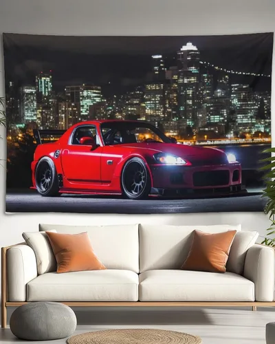 Miniatura 14 de QEOPGNE Tapiz grande para colgar en la pared, diseño de puente de puerta dorada, grandes olas, japonés, retro, Jdm, auto, R34, tapiz para 2