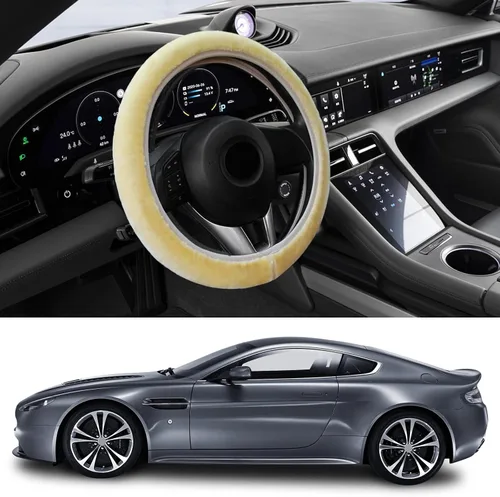 Miniatura 6 de Funda Esponjosa para Volante de Automóvil, Protector Universal Peludo para Volante de Auto de 15'', para Invierno Cálido, Funda Elástica