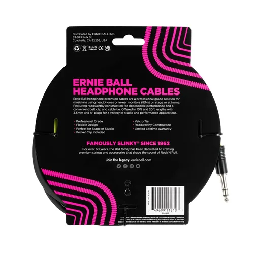Miniatura 2 de Ernie Ball Cable de extensión de auriculares 1/4 a 0.138 in 10ft - Negro