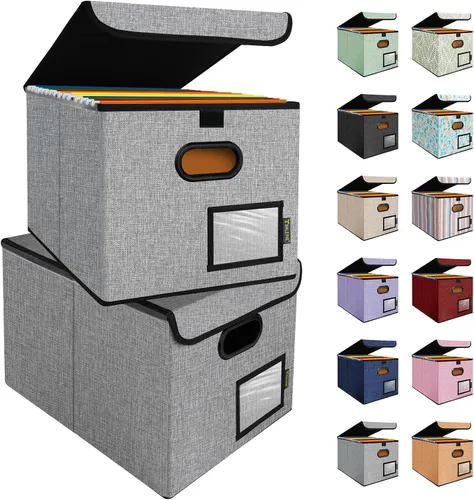 Miniatura 35 de Caja organizadora de archivos Baleine con tapa, organizador de carpetas de archivos plegable con deslizador de plástico, caja de carpetas