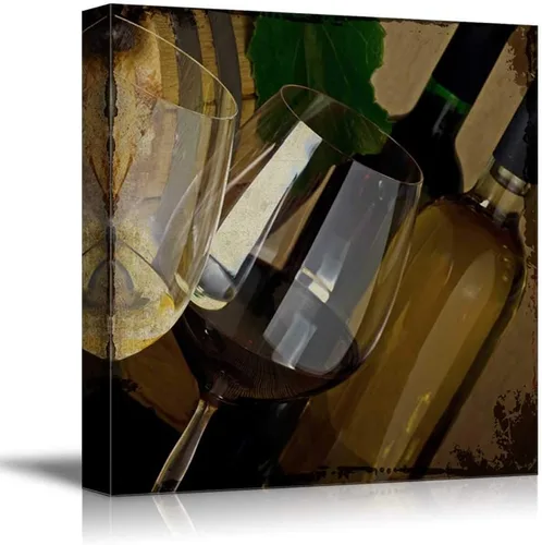 Miniatura 25 de wall26 - Lienzo decorativo cuadrado para pared, copas de vino con botella de vino y uvas, impresión giclée, arte moderno para el hogar, listo