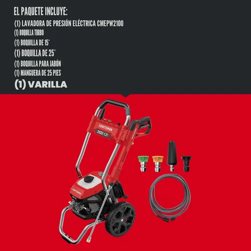 Miniatura 3 de CRAFTSMAN Lavadora a presión eléctrica, agua fría, 2100-PSI, 1.2 GPM, con cable (CMEPW2100)