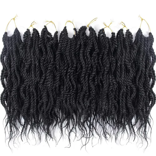 Miniatura 2 de Trenzas de cabello ondulado senegalés de 14 pulgadas, extensiones de cabello sintético rizado con extremos ondulados, cabello trenzado trenzado
