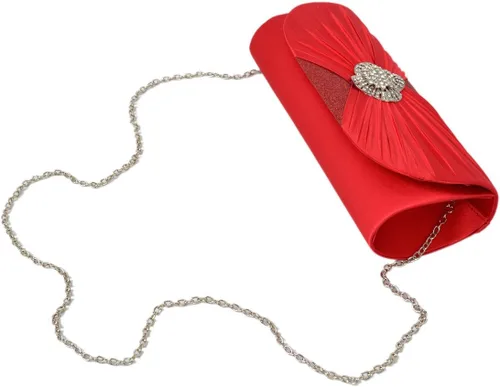 Miniatura 2 de Elegante Cruz plisada satén solapa cristal embrague bolso de noche - colores diff Avail