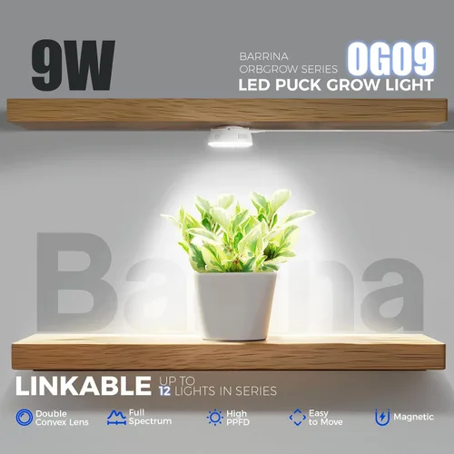 Miniatura 2 de Barrina Orbgrow OG09 Puck - Luz LED de crecimiento, 5000K 9W (equivalente a 135 vatios), luces de plantas para plantas de interior de espectro