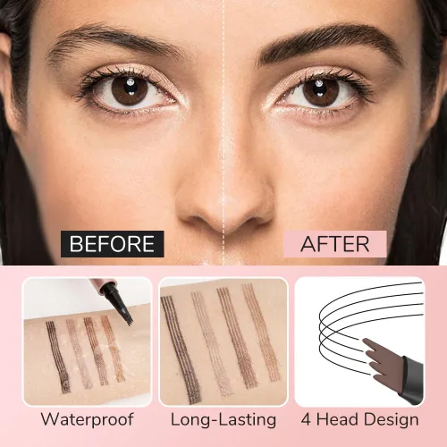 Miniatura 2 de 2 lápices de cejas impermeables, 4 puntas, maquillaje natural, trazo fino, mágico, 3D, microblading para mujeres (marrón oscuro)