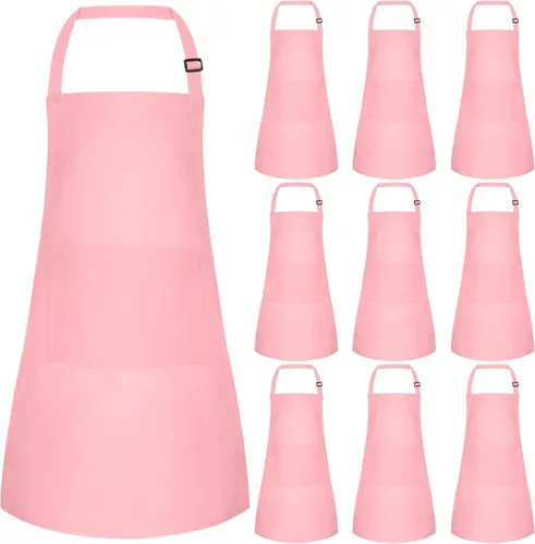 Miniatura 25 de Juego de 15 delantales para niños, delantal ajustable para niños con 2 bolsillos, delantal de chef para niños para pintar, cocinar, hornear, Negro