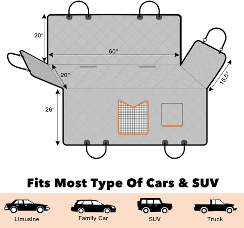 Miniatura 8 de Kytely Funda de asiento de coche para perro, tamaño XL, funda de asiento de perro resistente para asiento trasero, hamaca antideslizante 100%