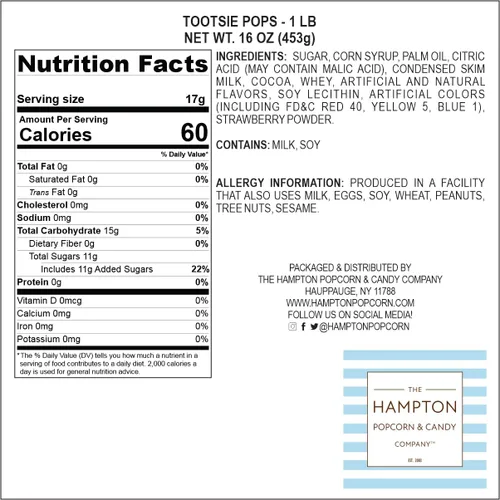 Miniatura 3 de Piruletas clásicas con centro de chocolate, bolsa a granel de 1 lb (aprox. 22 unidades), sabores de frutas surtidos originales, The Hampton Popcorn
