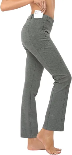 Miniatura 2 de HDE Pantalones de yoga para mujer, pierna recta, con 8 bolsillos