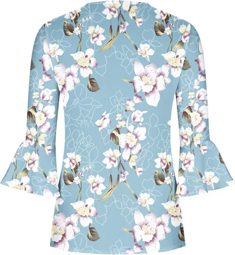 Miniatura 8 de Ceboyel Blusa tipo túnica con estampado floral para mujer, con botones, estilo Henley, con manga de codo, casual, trajes de moda para mujer