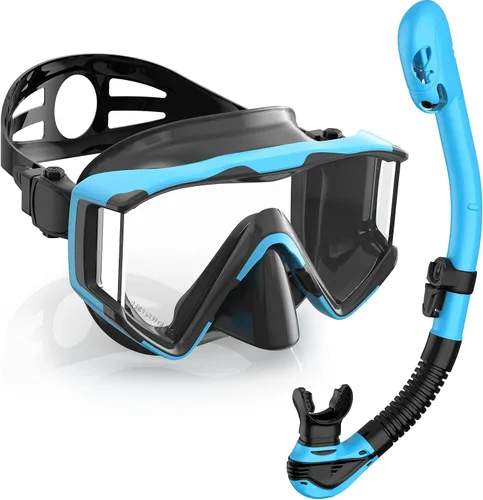 Miniatura 11 de Greatever Juego de esnórquel Pano de 3 ventanas para adultos, vista panorámica amplia, máscara de buceo antivaho, antifugas, gafas de esnórquel