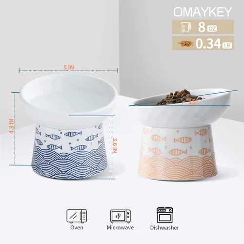 Miniatura 3 de Cuencos elevados de cerámica para gatos, juego de cuencos elevados inclinados para comida y agua, plato de porcelana libre de estrés para gatos
