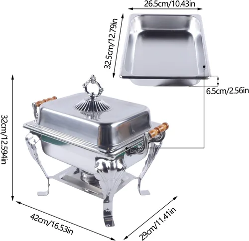 Miniatura 4 de Juego de bufé de platos de acero inoxidable 201, calentador de catering rectangular plateado, calentador de alimentos para fiestas, bufé