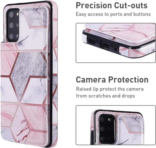 Miniatura 4 de UEEBAI Funda para Samsung Galaxy S20, Funda de cuero PU Premium Funda de cuero geométrico con patrón de mármol trasero [dos cierre magnético]