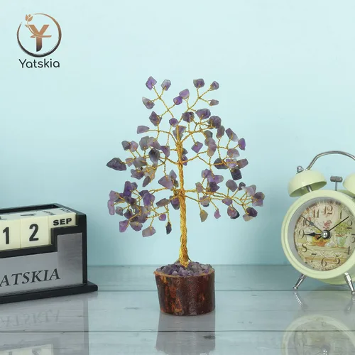 Miniatura 6 de YATSKIA Árbol de cristal de amatista - Decoración de piedras preciosas - Bonsái de dinero de Feng Shui - Amatista natural - Árbol de gemas de cristal