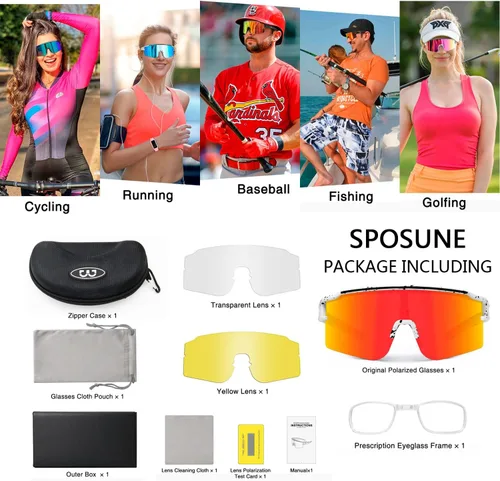 Miniatura 6 de SPOSUNE Gafas de ciclismo polarizadas con 3 lentes intercambiables para mujeres y hombres, TR90 gafas de sol deportivas para correr y béisbol 3