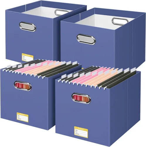 Miniatura 17 de BALEINE Caja organizadora de archivos, organizador de carpetas de archivos de cartón con asa para tamaño carta, caja de archivos colgante plegable
