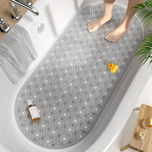 Miniatura 10 de HITSLAM Tapete antideslizante para bañera, 27 x 15 pulgadas, con ventosas y orificios de drenaje, lavable a máquina, ovalado, para niños, personas