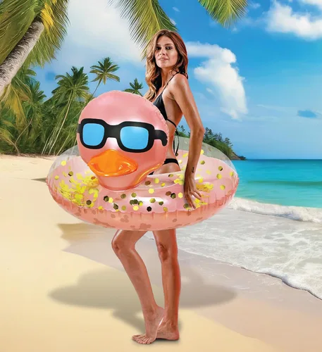 Miniatura 6 de POZA Flotador inflable de pato para piscina: vinilo resistente a los rayos UV, confeti de pato para piscina, flotador de piscina de animales, anillo