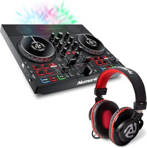 Paquete de controlador de DJ – Set de DJ con altavoces integrados, luces de fiesta, mezclador de DJ, interfaz de audio y auriculares para DJ –