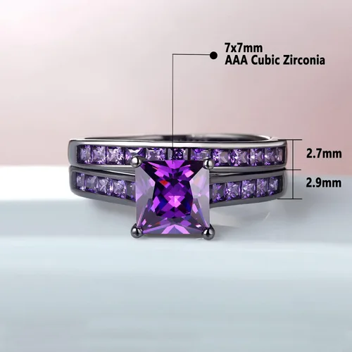 Miniatura 8 de Sheloves - Anillos de boda chapados en negro para parejas y mujeres, juego de anillos de boda de tungsteno para hombre y mujer