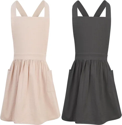 Miniatura 9 de Delantal con o sin pechera para niños, Delantal con espalda cruzada, Delantales con babero estilo japonés Ropa para el hogar Beige