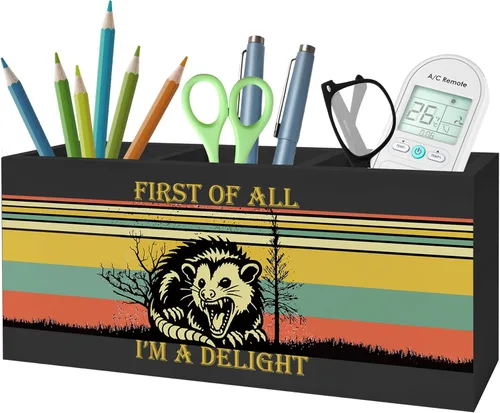 Miniatura 15 de Divertido soporte para lápices de gato negro para escritorio, I'm Fine Everything Is Fine - Organizador de lápices de madera para accesorios