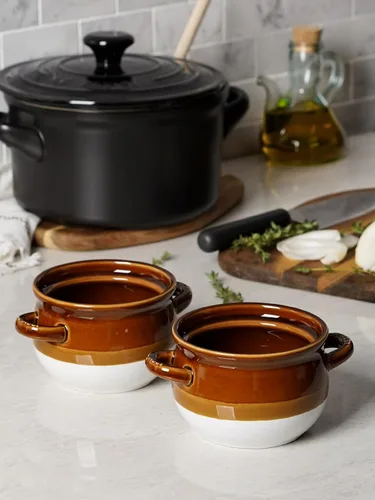 Miniatura 5 de LE TAUCI Tazones de Sopa de Cebolla Francesa con Asas, 16 Oz Tazones de Cerámica para Sopa de Cebolla Francesa Aptos para Horno para Sopa, Chile