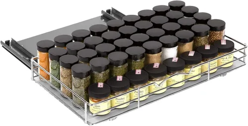 Miniatura 11 de Organizador de especias para gabinete, estante de especias extraíble para armarios de cocina superior, para especias, salsas, alimentos enlatados