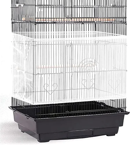 Miniatura 8 de Jaula para pájaros ajustable con protector de semillas y plumas, cubierta de jaula de pájaros con red de malla de nailon, faldón suave y aireado