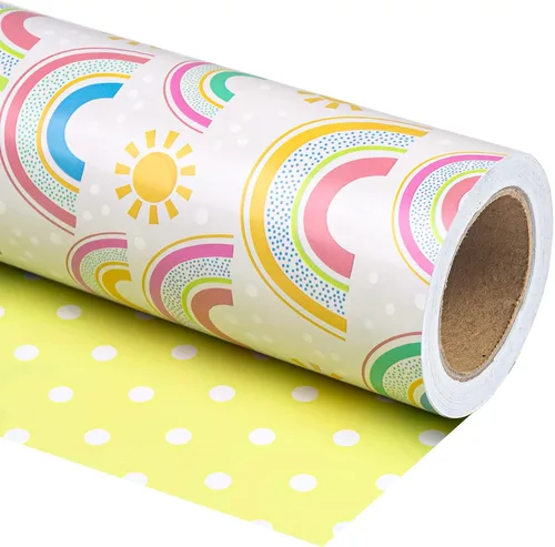 Miniatura 8 de WRAPAHOLIC - Papel de regalo reversible para bebé niña, mini rollo - 17 pulgadas x 33 pies - Diseño de bebé niña y rayas para baby shower, Bebita