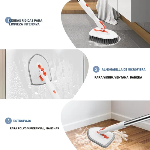 Miniatura 6 de SetSail Cepillo de ducha 3 en 1 con mango largo ajustable de 52 pulgadas y 3 cabezales de cepillo de repuesto desmontables para limpiar baño