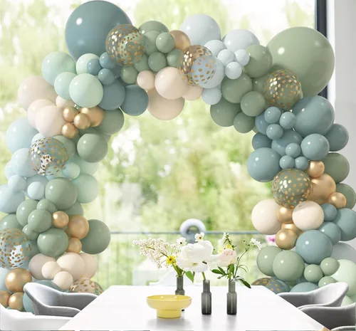 Miniatura 5 de Amandir Kit de Arco de Guirnalda de Globos Azul Polvoriento Verde de 173 Piezas, Globos de Confeti Azul Neblina Niebla Azul Ceniza Niebla Verde