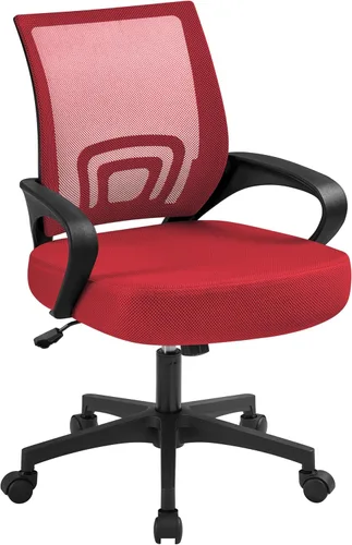 Miniatura 11 de Yaheetech Silla de oficina de malla con respaldo medio, ajustable, ergonómica, silla de trabajo para computadora, giratoria rodante con soporte