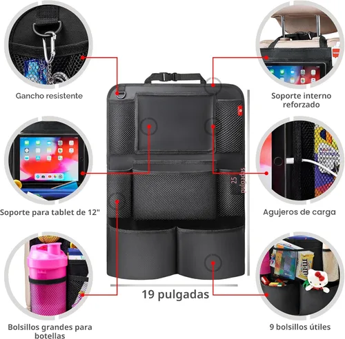 Miniatura 6 de Helteko Organizador de asiento trasero de automóvil, protector de asiento trasero con soporte para tableta de pantalla táctil, organizador