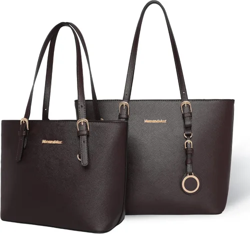 Montana West Bolso de mano para mujer bolso de hombro de cuero vegano tamaño grande y mediano juego de 2 monederos