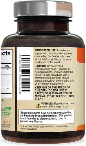 Miniatura 8 de Suplemento de curcumina de cúrcuma, 2000 mg de cúrcuma orgánica y 400 mg de jengibre orgánico por porción, 95% curcuminoides y pimienta negra