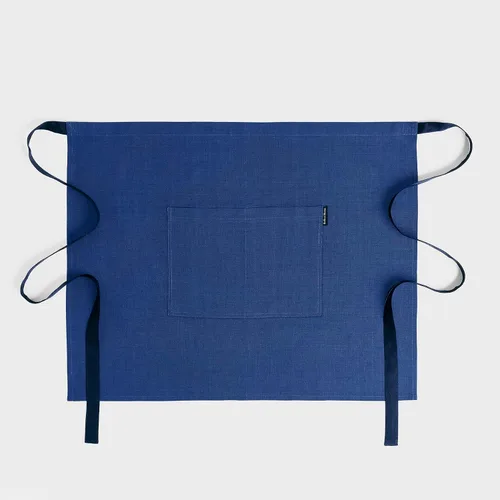 Solino Home Delantal de lino estilo bistró para servidor, lazos extralargos con bolsillos, medio delantal de lino 100% puro para hombres y mujeres