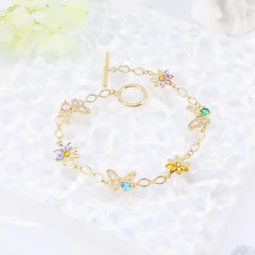 Miniatura 3 de Gold Plated Sunflower Butterfly Chain Bracelet for Women Sunflower Butterfly Chain Bracelet Rhinestone Insect Flower Alloy Bracelet Charms Bracelet