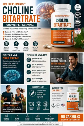 Miniatura 4 de Bitartrato de colina 900 mg por porción 90 cápsulas KRK SUPPLEMENTS