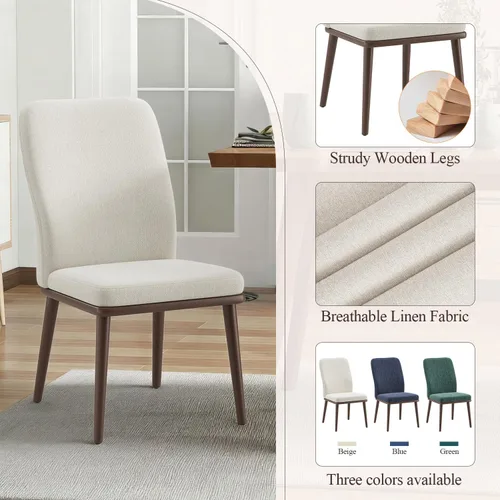 Miniatura 4 de Elegante juego de 4 sillas de comedor, tapizadas Parsons con ribete de cabeza de clavo, silla de cocina con cojines gruesos y patas de madera, Beige