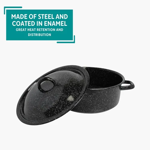 Miniatura 4 de Mirro Horno holandés de acero esmaltado con moteado negro tradicional estilo vintage de 4.5 cuartos de galón con tapa, (MIR-10701)