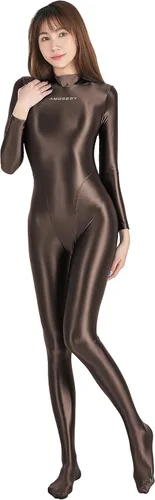 Miniatura 2 de AMORESY Traje de buceo de cuerpo completo con brillo aceitoso apretado de una sola pieza de aguas termales competitivo traje de baño de una pieza