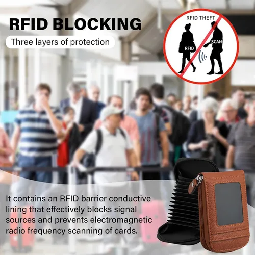 Miniatura 9 de RFID mini organizador de tarjetas de crédito, cuero auténtico, billetera compacta con visor de identificación, S, Negro