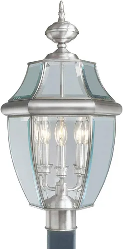 Miniatura 3 de Livex Lighting 2354-01 Monterey - Cabezal de poste de latón macizo con acabado de latón antiguo para exteriores, 3 luces con vidrio biselado