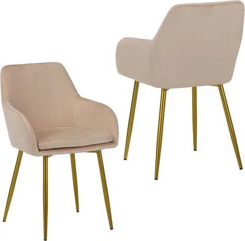 Juego de 2 sillas de comedor con patas de metal dorado, modernas sillas acolchadas adecuadas para comedores, cocinas y mesas de tocador, color beige