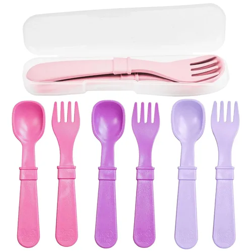 Miniatura 28 de Re-Play Juego de tenedores y cucharas para niños pequeños, juego de utensilios de 4 x 4 para niños, apto para lavavajillas y microondas, fabricado