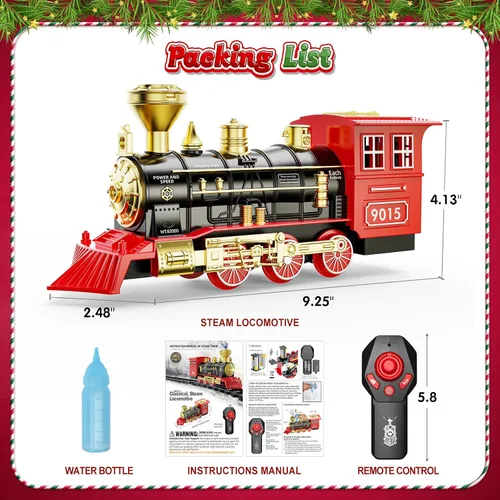 Miniatura 7 de Hot Bee Locomotora de tren a control remoto, juguete de motor de vapor de tren con humo, luces y sonidos, juguetes de trenes de Navidad, regalos